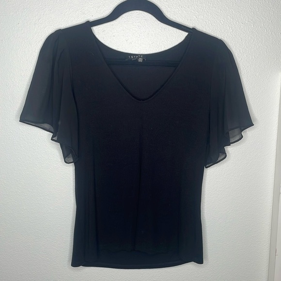 1.STATE Women's Flutter Short Sleeve V-Neck Knit Top - Picture 2 of 10